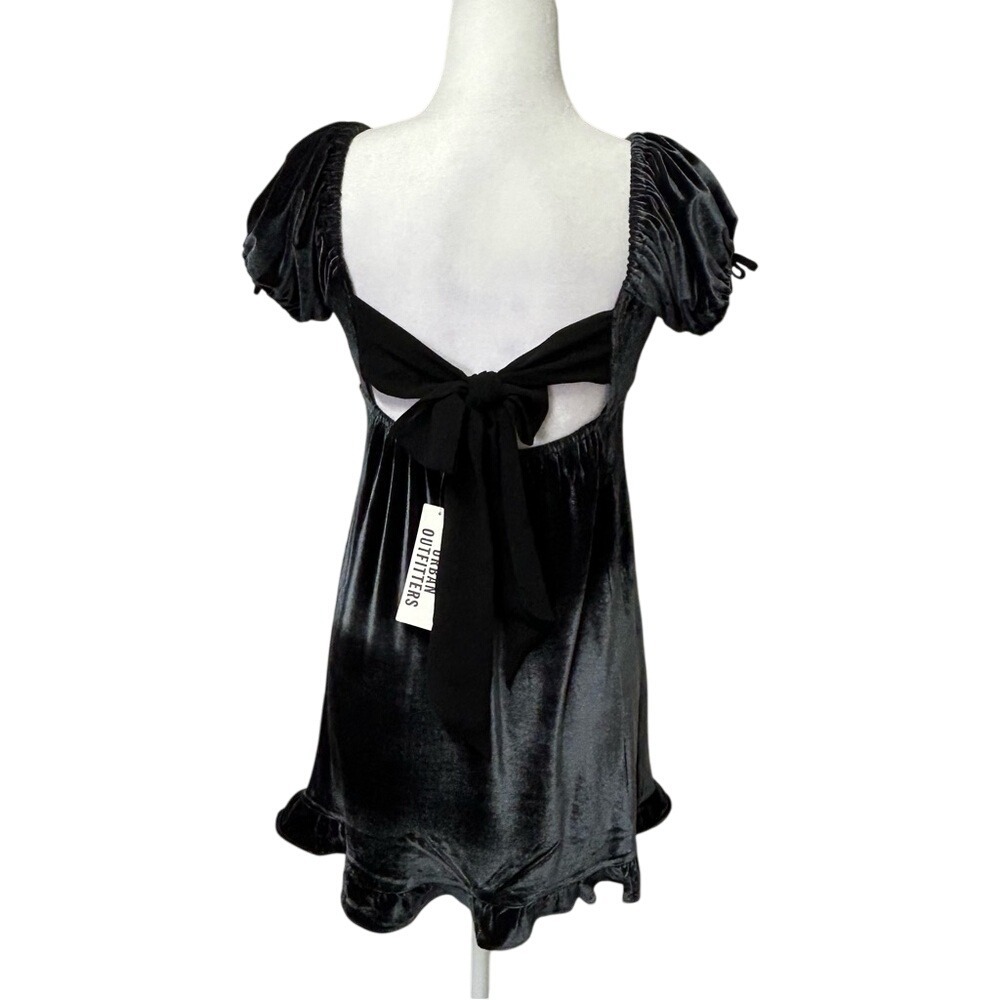 Urban Outfitters Black Claudette Velvet Babydoll Mini‎ Dress Gothic Size Small - Picture 4 of 10